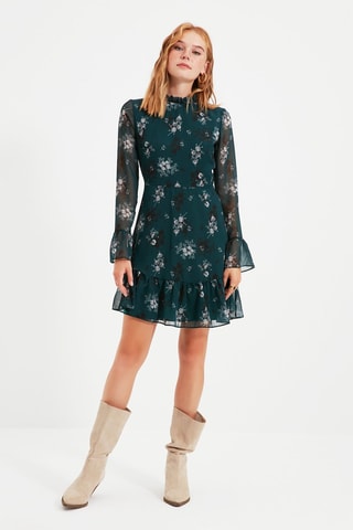 Robe volantée Vert et noir