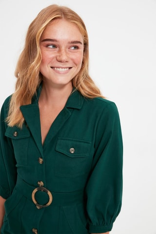 Vestido direito de ganga Verde-escuro