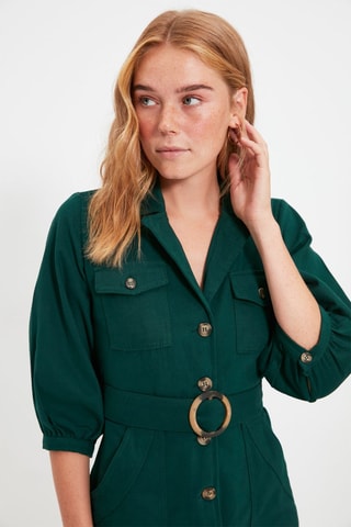 Vestido direito de ganga Verde-escuro