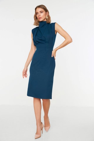 Vestido direito - Azul-petróleo 