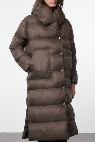 Blusão comprido oversize com capuz - Castanho