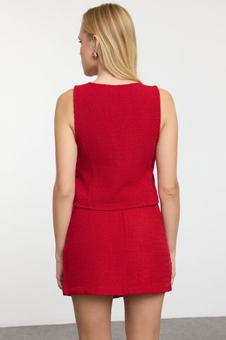 Casaco de malha e saia em tweed - Vermelho