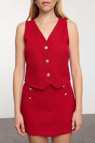 Casaco de malha e saia em tweed - Vermelho