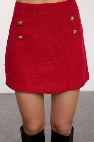 Casaco de malha e saia em tweed - Vermelho