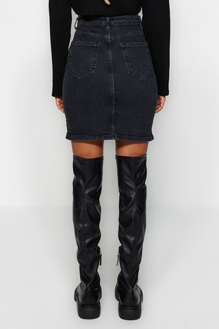 Saia direita de ganga cintura subida Preto