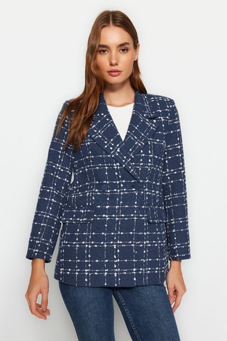 Casaco regular em tweed - Azul-marinho