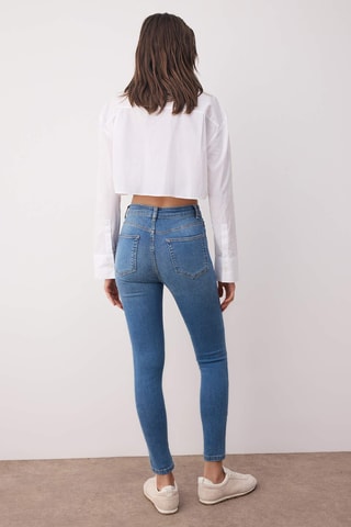 Calças de ganga de cintura alta skinny - Azul médio