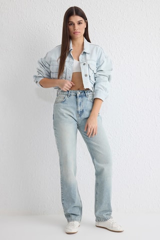 Calças de ganga de cintura alta - Azul-claro