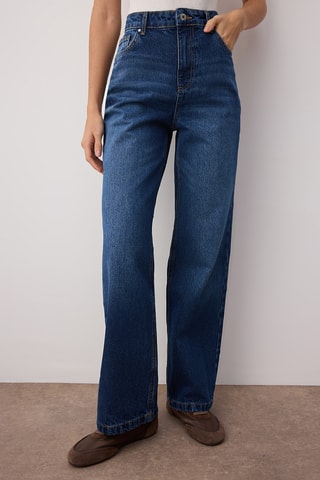 Calças wide legs cintura subida e calças cintura subida - Azul-médio e azul