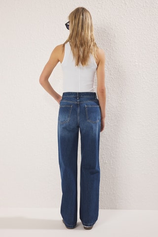 Calças wide legs cintura subida e calças cintura subida - Azul-médio e azul