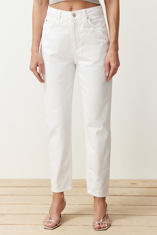 Calças de ganga mom - Branco
