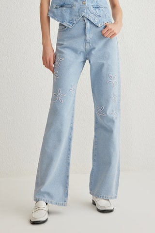 Calças de ganga wide legs - Azul-claro