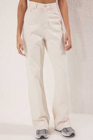 Calças de ganga de cintura alta - Cru