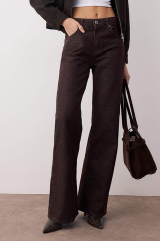 Calças de ganga wide legs - Castanho-escuro