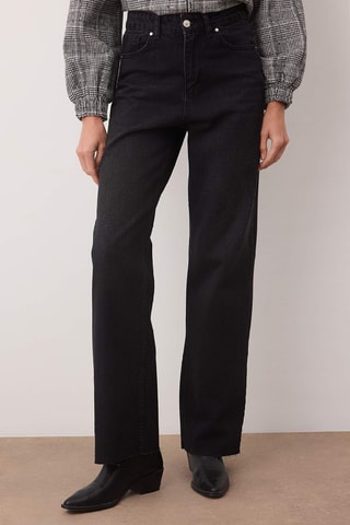 Calças de ganga de cintura alta - Preto