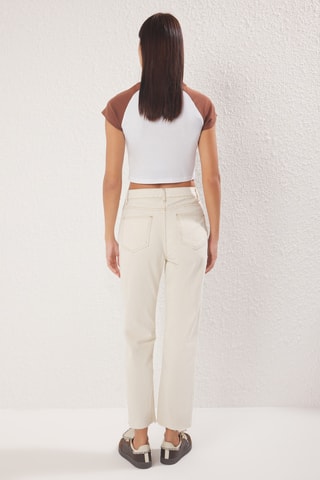 Calças de ganga de cintura alta - Cru