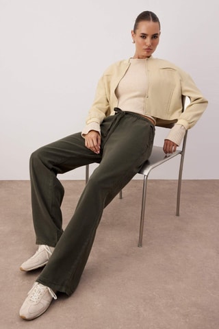 Calças wide legs cintura subida e calças cintura subida - Caqui