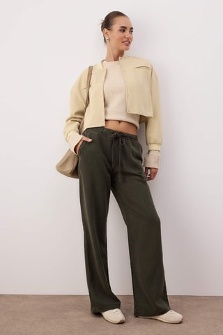 Calças wide legs cintura subida e calças cintura subida - Caqui