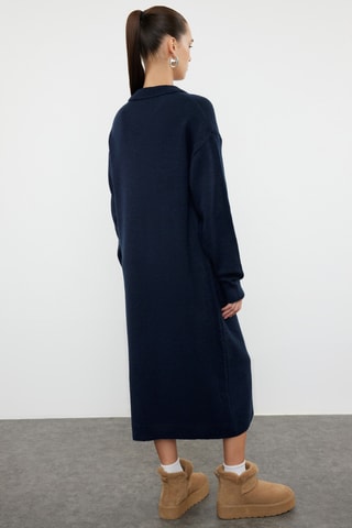 Vestido midi regular - Azul-marinho