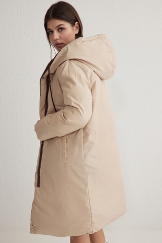 Sobretudo reversível regular com capuz - Castanho