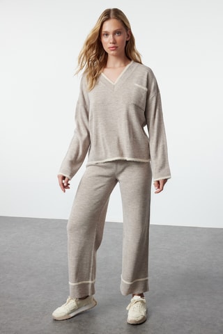 Camisola e calças wide legs - Bege