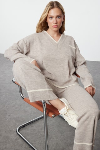 Camisola e calças wide legs - Bege