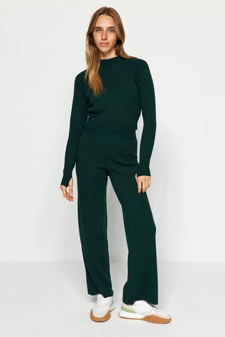 Camisola e calças wide legs - Verde-escuro