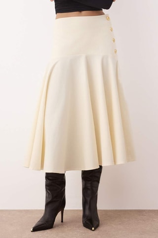 Saia midi cintura subida - Bege