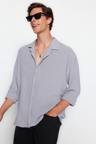 Camisa oversize - Cinzento-claro