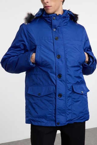 Casaco regular com capuz - Azul