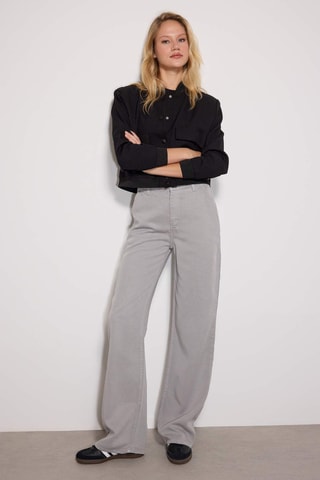 Calças wide legs - Cinzento-claro