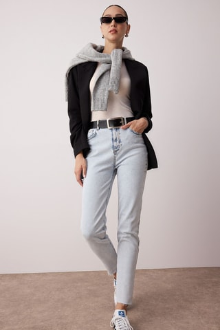 Calças de ganga mom - Azul-claro