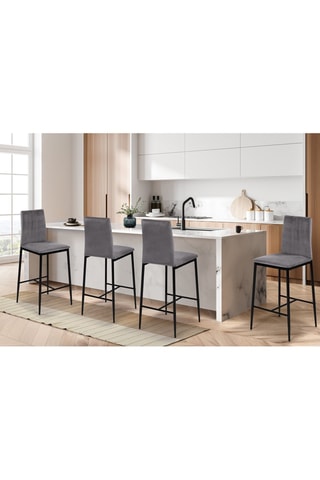 Tabourets de bar glam Jade en velours gris foncé - lot de 4