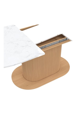 Table à manger extensible Maria effet marbre blanc et pied lattes 160-200cm