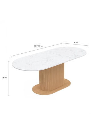 Table à manger extensible Maria effet marbre blanc et pied lattes 160-200cm