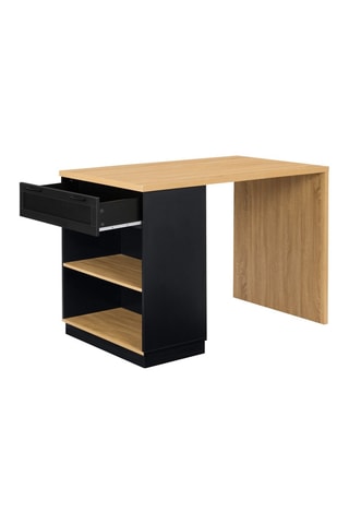 Ilot central de cuisine Marius L130cm bois et noir avec rangements