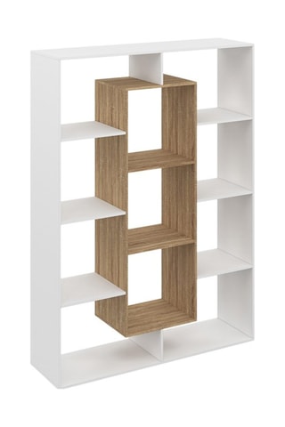 Etagère bibliothèque Paulette 11 compartiments bois et blanche 143cm