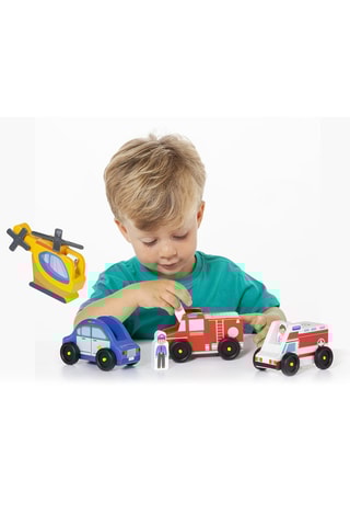 4 veículos de emergência em madeira A partir de 1 ano