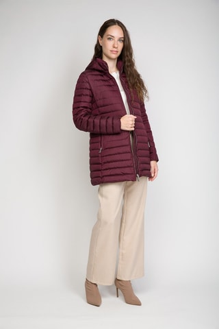 Lange Gewatteerde Jas met Capuchon - Bordeauxrood