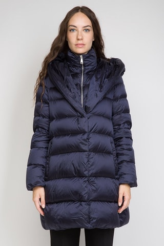 Lange Gewatteerde Jas met Capuchon - Marineblauw