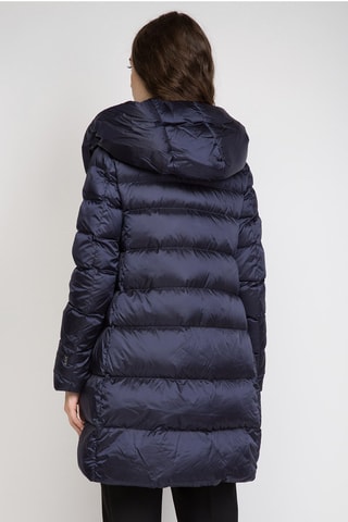 Lange Gewatteerde Jas met Capuchon - Marineblauw