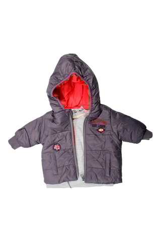 T-shirt, manteau à capuche et jean - Gris