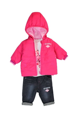 T-shirt, doudoune à capuche et jean - Blanc et bleu