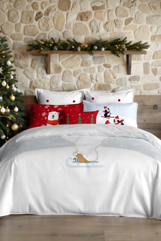 Housse de couette Nordique Laponie 55 - Blanc et rouge