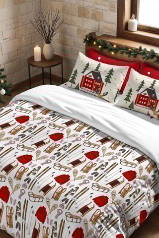 Housse de couette Nordique Laponie - Blanc et rouge