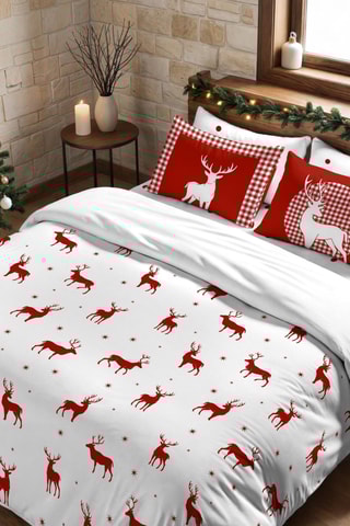 Housse de couette Nordique Laponie - Blanc et rouge 
 