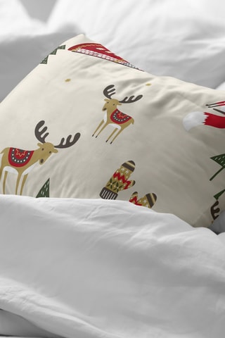 2 taies d'oreiller - Ecru et rouge