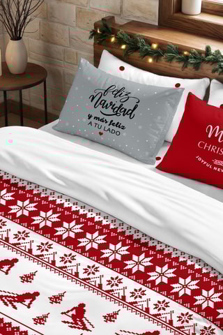 Housse de couette Nordique Laponie - Rouge et banc