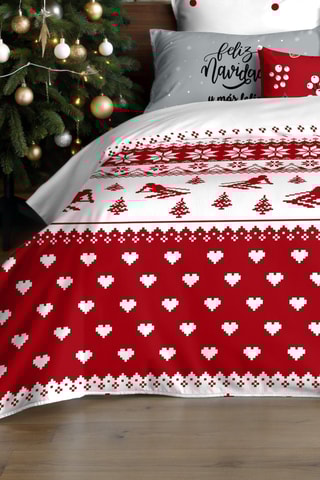 Housse de couette Nordique Laponie - Rouge et banc