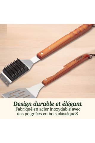 13 Roestvrijstalen en Houten Barbecue-accessoires - Zilverkleurig en Bruin